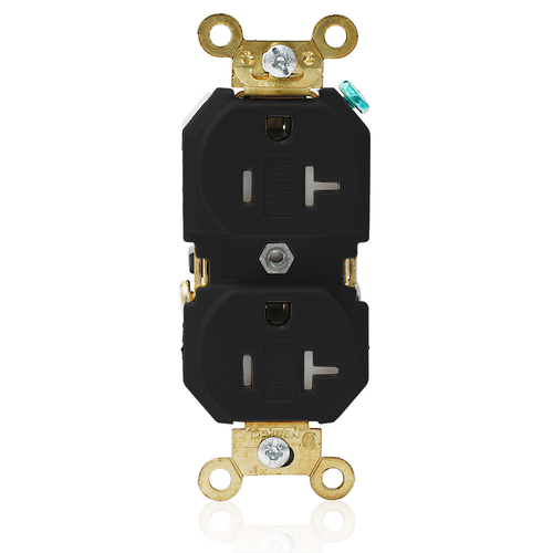 Main product image of Duplex Receptacle Outlet, Extra  Tamper-Resistant, Smooth Face, 20A, 125V Back or Side Wire, NEMA 5-20R, 2-Pole, 3-Wire, Self-Grounding (Black)