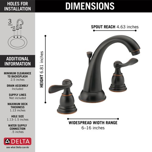 Main product image of Windemere 2 Handle Widespread Bathroom Faucet (Oil Rubbed Bronze), B3596LF-OB