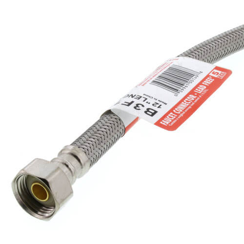 Main product image of 12" Braided Stainless Steel Hose Faucet Supply Connector (1/2" Compression x 1/2" FIP)