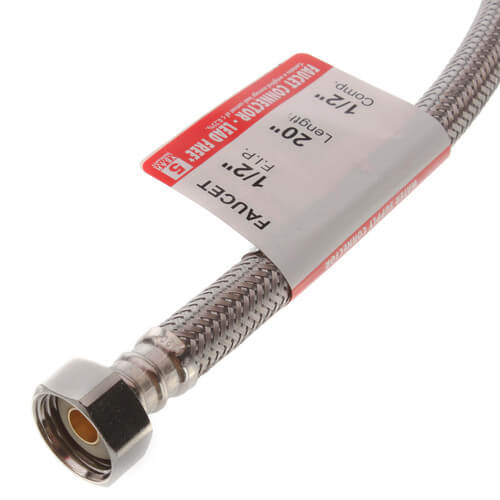 Main product image of 20" Braided Stainless Steel Hose Faucet Water Supply Connector (1/2" Compression x 1/2" FIP)