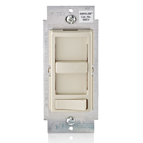 Main product image of Decora SureSlide ELV Dimmer, 300VA-120VAC Electronic Low Voltage, 60Hz, Single Pole and 3-Way, Light Almond