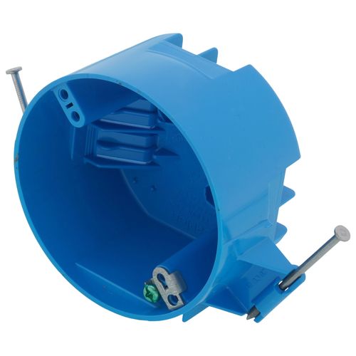 Main product image of 4" Dia. 20 Cubic Inch Ceiling Box w/ Nails. Ground Lug & Attached Screw
