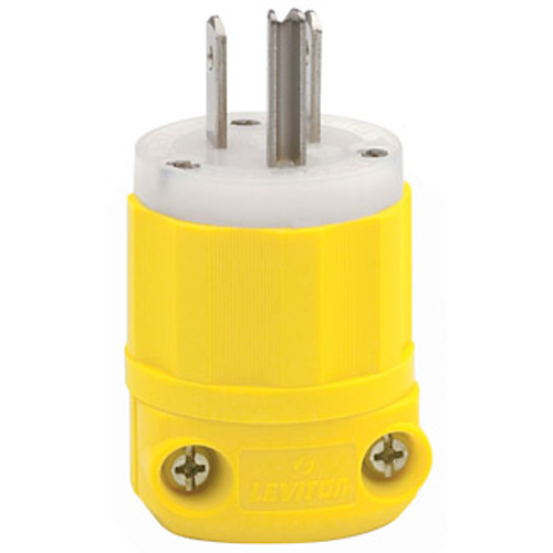 Main product image of 15A, 125V NEMA 5-15P, 2P, 3W, Plug, Straight Blade, Grounding, Corrosion Resistant (Yellow)-White