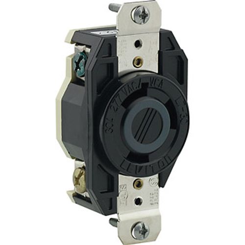 Main product image of 30A, 277V NEMA L7-30R, 2P, 3W, Flush Mtg Locking Receptacle, Grounding, V-0-MAX (Black)