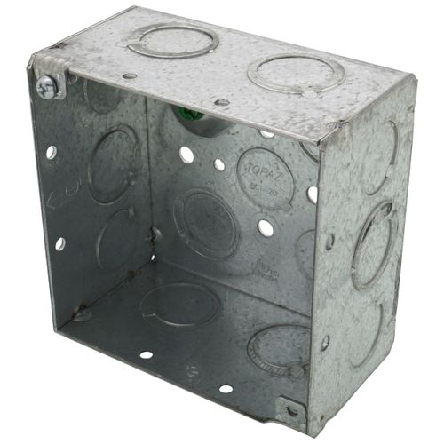 Main product image of 4" Square Welded Box, 2-1/8" Deep w/ 1/2" & 3/4" Concentric Knockouts
