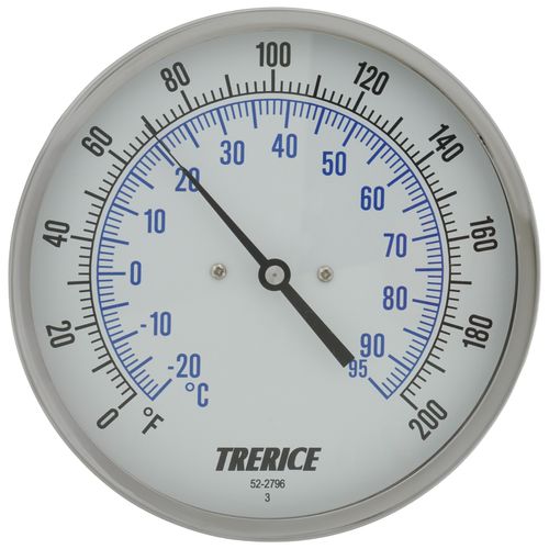 Main product image of B856, 5" Dial, 2-1/2" Adjustable Angle Bimetal Thermometer with Recal (0-Degree (F) to 200-Degree (F) & -20-Degree (C) to 95-Degree (C))