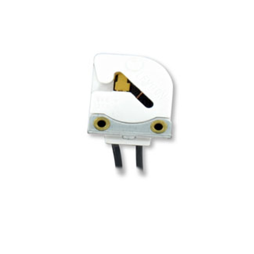 Main product image of Medium Base, Bi-pin, Standard Fluorescent Lampholder, Butt-on, Steel Bracket, Automatic Lock/Ejection, 6-inch 18-awm Tew Wire Leads (White)