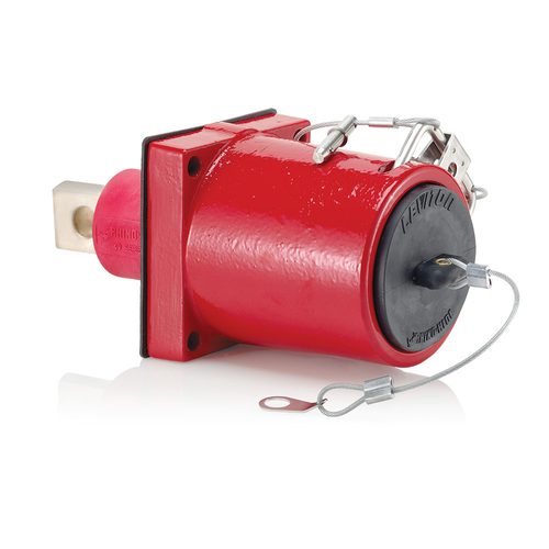 Main product image of Rhino-Hide 1 Pole Male 45 Deg Receptacle 1 Hole Bus Bar, 313MCM-777MCM Cable (Red)