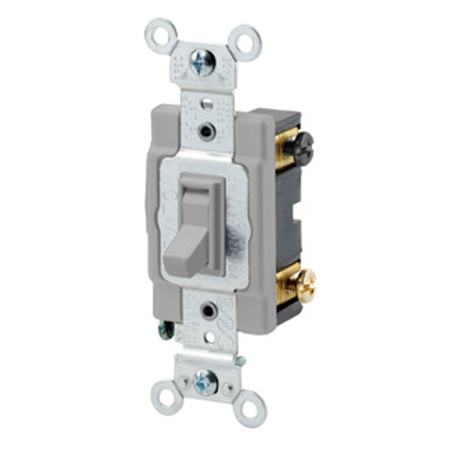 Main product image of 20A, 120/277V Toggle Framed 4-way AC Quiet Switch, Commercial Spec Grade, Grounding, Side Wired, (Gray)