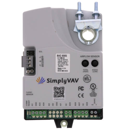 Main product image of SimplyVAV BACnet Fan & Reheat Single Duct VAV Controller (40 lb-in, 90 sec Actuator)