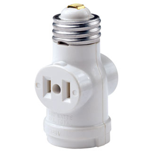 Main product image of Indoor 660W, 125V Lampholder w/ Two 15A, 125V 2-pole, 2-wire Outlets (White)