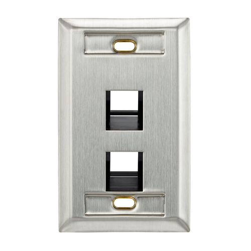 Main product image of Angled Stainless Steel Quickport, Wallplate, Single-Gang, 2-port, w/ ID Windows