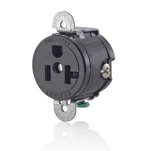 Main product image of Single Receptacle Outlet,  Short Strap, 20A, 125V Side Wire, NEMA 5-20R, 2-Pole, 3-Wire (Black)