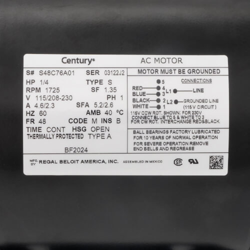 Main product image of 1/4 HP 115/208-230v Fan and Blower HVAC/R Motor,1 PH, 1800 RPM, 48 Frame, OPEN