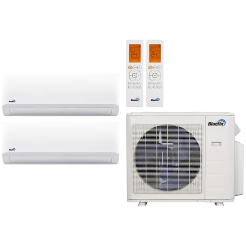Main product image of 21,000 BTU, R454B, Improved Efficiency Ductless Dual Zone Heat Pump Package (9+12)