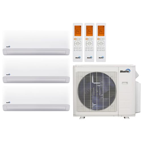 Main product image of 30,000 BTU, R454B, Improved Efficiency Ductless Three Zone Heat Pump Package (9+9+12)