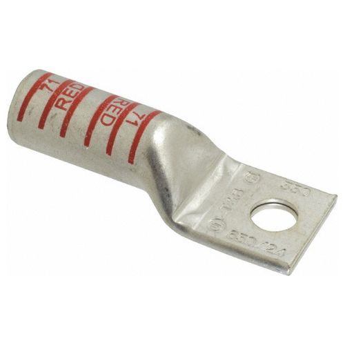 Main product image of Copper One-Hole Lug, Long Barrel, Blind End, Max 35kV, Wire Size 350 kcmil, 1/2" Bolt (Red), 54915BE