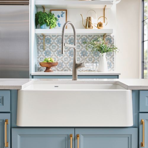 Main product image of Ikon SILGRANIT 33" Double Bowl Apron-Front Farmhouse Sink with Low Divide - White, 402324