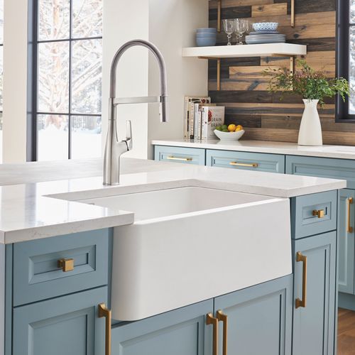 Main product image of Ikon SILGRANIT 33" Double Bowl Apron-Front Farmhouse Sink with Low Divide - White, 402324