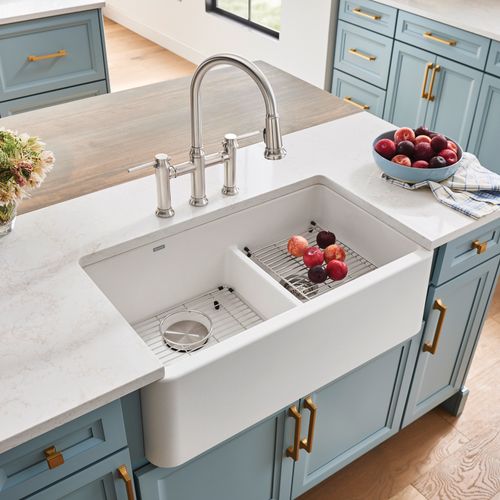 Main product image of Ikon SILGRANIT 33" Double Bowl Apron-Front Farmhouse Sink with Low Divide - White, 402324