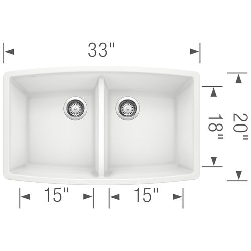 Main product image of Performa SILGRANIT 33" 50/50 Double Bowl Undermount Kitchen Sink - White, 440071