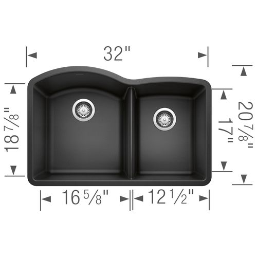 Main product image of Diamond SILGRANIT 32" 60/40 Double Bowl Undermount Kitchen Sink - Anthracite, 440179