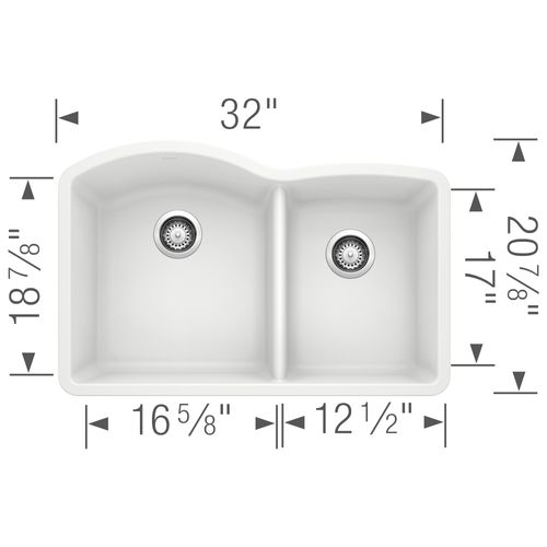 Main product image of Diamond SILGRANIT 32" 60/40 Double Bowl Undermount Kitchen Sink - White, 440180