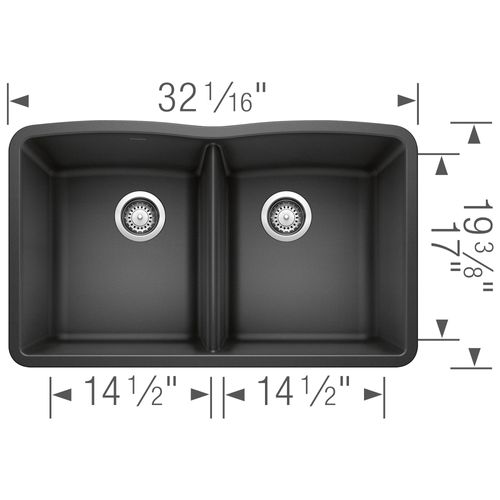 Main product image of Diamond SILGRANIT 32" 50/50 Double Bowl Undermount Kitchen Sink - Anthracite, 440184