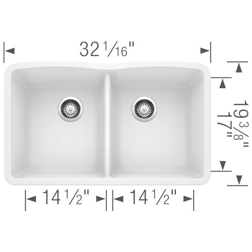 Main product image of Diamond SILGRANIT 32" 50/50 Double Bowl Undermount Kitchen Sink - White, 440185