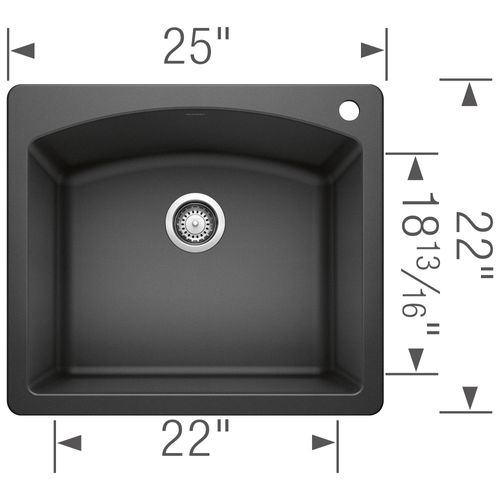 Main product image of Diamond SILGRANIT 25" Single Bowl Dual Mount Kitchen Sink - Anthracite, 440210
