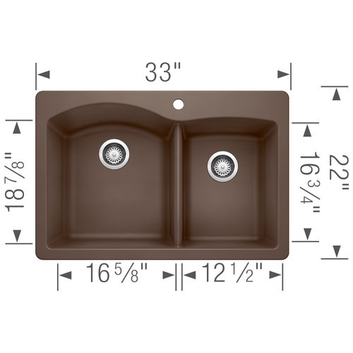 Main product image of Diamond SILGRANIT 33" 60/40 Double Bowl Dual Mount Kitchen Sink - Café, 440213