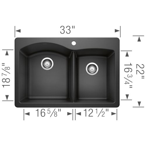 Main product image of Diamond SILGRANIT 33" 60/40 Double Bowl Dual Mount Kitchen Sink - Anthracite, 440215