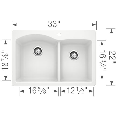 Main product image of Diamond SILGRANIT 33" 60/40 Double Bowl Dual Mount Kitchen Sink - White, 440216