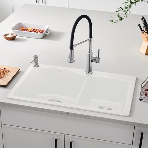 Main product image of Diamond SILGRANIT 33" 60/40 Double Bowl Dual Mount Kitchen Sink - White, 440216