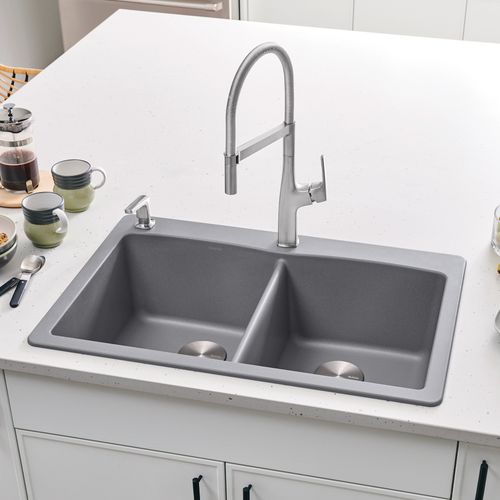 Blanco Diamond 33 Dual Mount Silgranit Kitchen Sink, 50/50 Double Bow Blanco Diamond 33 Dual Mount Silgranit Kitchen Sink, 50/50 Double Bow