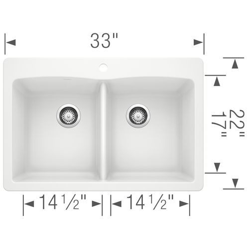 Main product image of Diamond SILGRANIT 33" 50/50 Double Bowl Dual Mount Kitchen Sink - White, 440221
