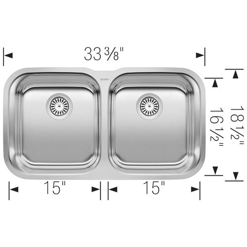 Main product image of Stellar 33" 50/50 Double Bowl Undermount Stainless Steel Kitchen Sink, 441020