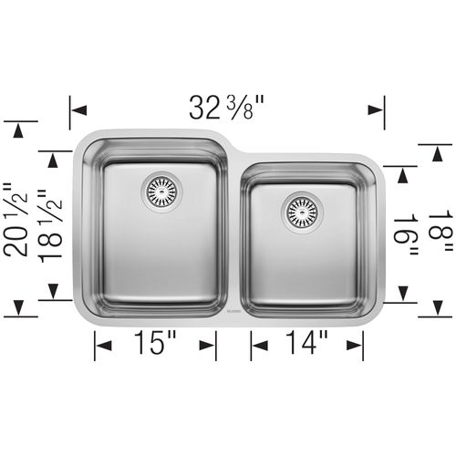 Main product image of Stellar 32" 60/40 Double Bowl Undermount Stainless Steel Kitchen Sink, 441023