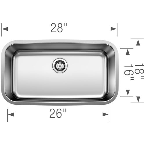 Main product image of Stellar 28" Single Bowl Undermount Stainless Steel Kitchen Sink, 441024