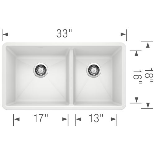 Main product image of Precis SILGRANIT 33" 60/40 Double Bowl Undermount Kitchen Sink - White, 441125