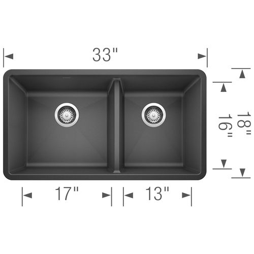 Main product image of Precis SILGRANIT 33" 60/40 Double Bowl Undermount Kitchen Sink - Anthracite, 441128