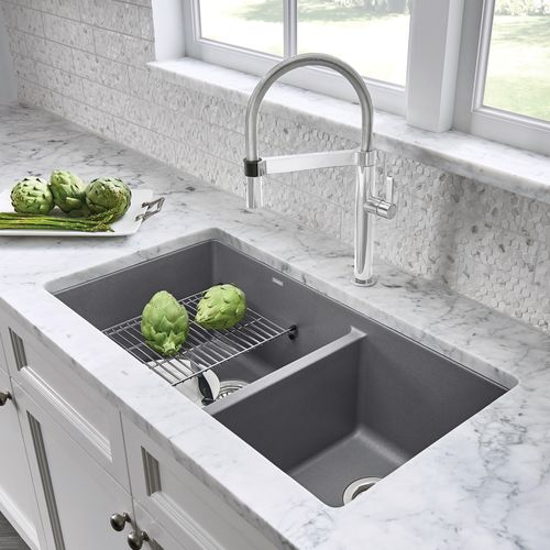 Main product image of Precis SILGRANIT 33" 60/40 Double Bowl Undermount Kitchen Sink - Metallic Gray, 441130