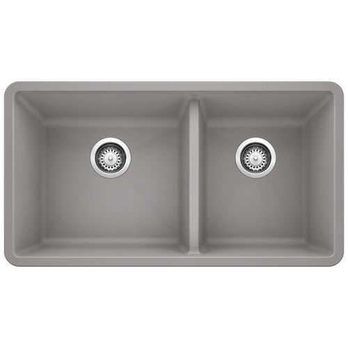 Main product image of Precis SILGRANIT 33" 60/40 Double Bowl Undermount Kitchen Sink - Metallic Gray, 441130