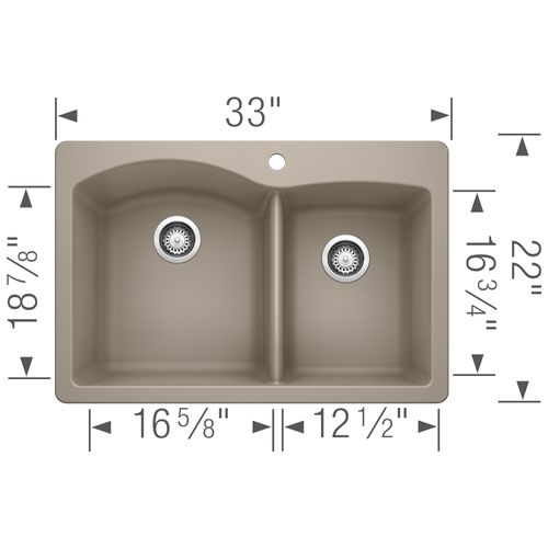 Main product image of Diamond SILGRANIT 33" 60/40 Double Bowl Dual Mount Kitchen Sink -  Truffle, 441283