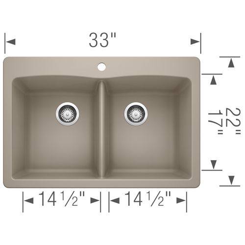 Main product image of Diamond SILGRANIT 33" 50/50 Double Bowl Dual Mount Kitchen Sink - Truffle, 441285