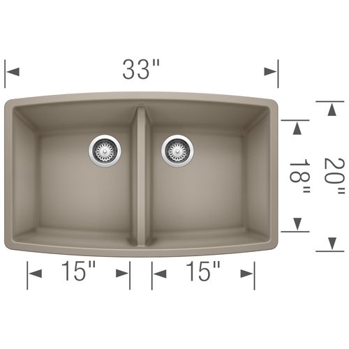 Main product image of Performa SILGRANIT 33" 50/50 Double Bowl Undermount Kitchen Sink - Truffle, 441290