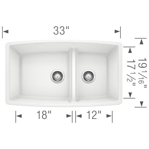 Main product image of Performa SILGRANIT 33" 60/40 Double Bowl Undermount Kitchen Sink with Low Divide - White, 441310