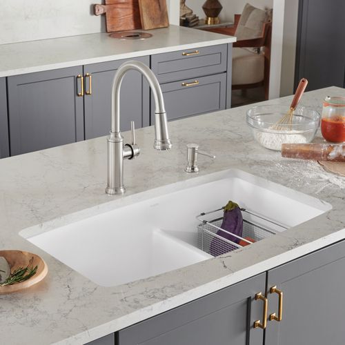 Main product image of Performa SILGRANIT 33" 60/40 Double Bowl Undermount Kitchen Sink with Low Divide - White, 441310