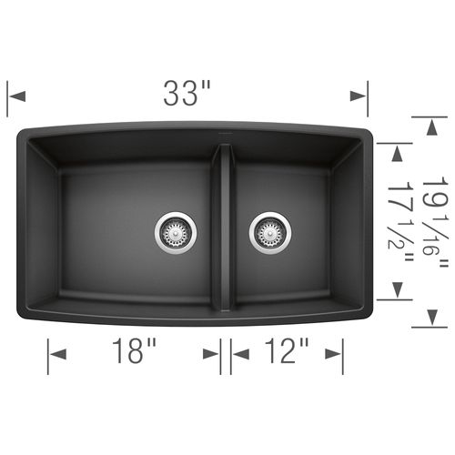 Main product image of Performa SILGRANIT 33" 60/40 Double Bowl Undermount Kitchen Sink with Low Divide - Anthracite, 441312