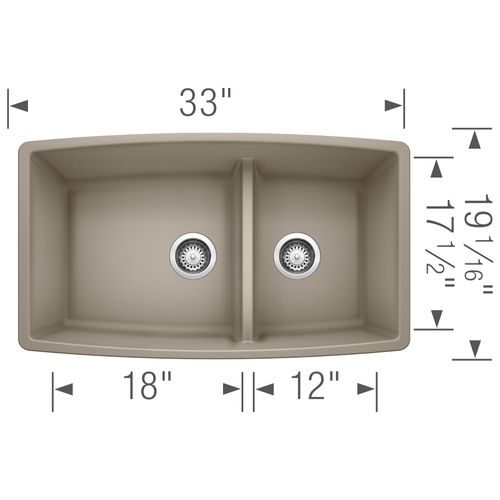 Main product image of Performa SILGRANIT 33" 60/40 Double Bowl Undermount Kitchen Sink with Low Divide - Truffle, 441315